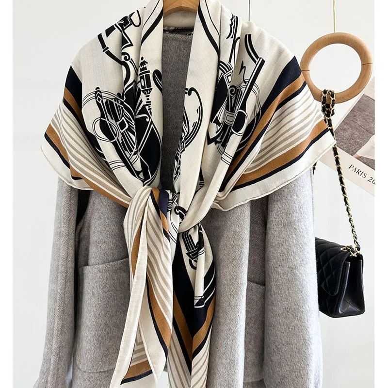 Classic Wool Blanket Scarf Cape Large Square Wool Scarves Shawl for Women Winter Foulard Echarpe 130x130CM