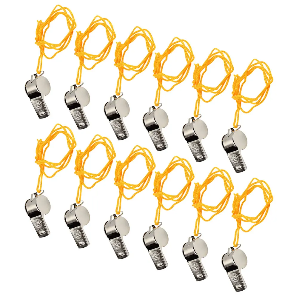 12개입 휘슬 메탈 펜던트 견고한 녹 방지 휴대용 큰 소리 휘슬 축구 농구 심판 훈련 여행 안전 장비