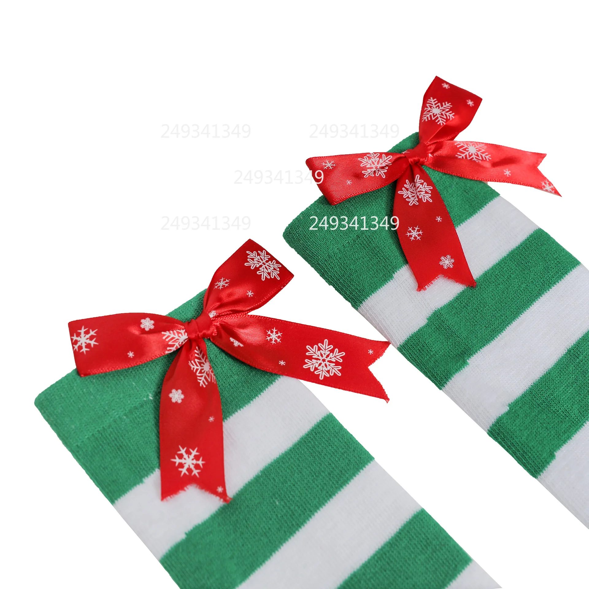 Natale Verde Strisce Bianche Calza Cosplay Donna Fiocchi di neve Calze Bowknot Palcoscenico di Natale Calzini al ginocchio Accessori per costumi