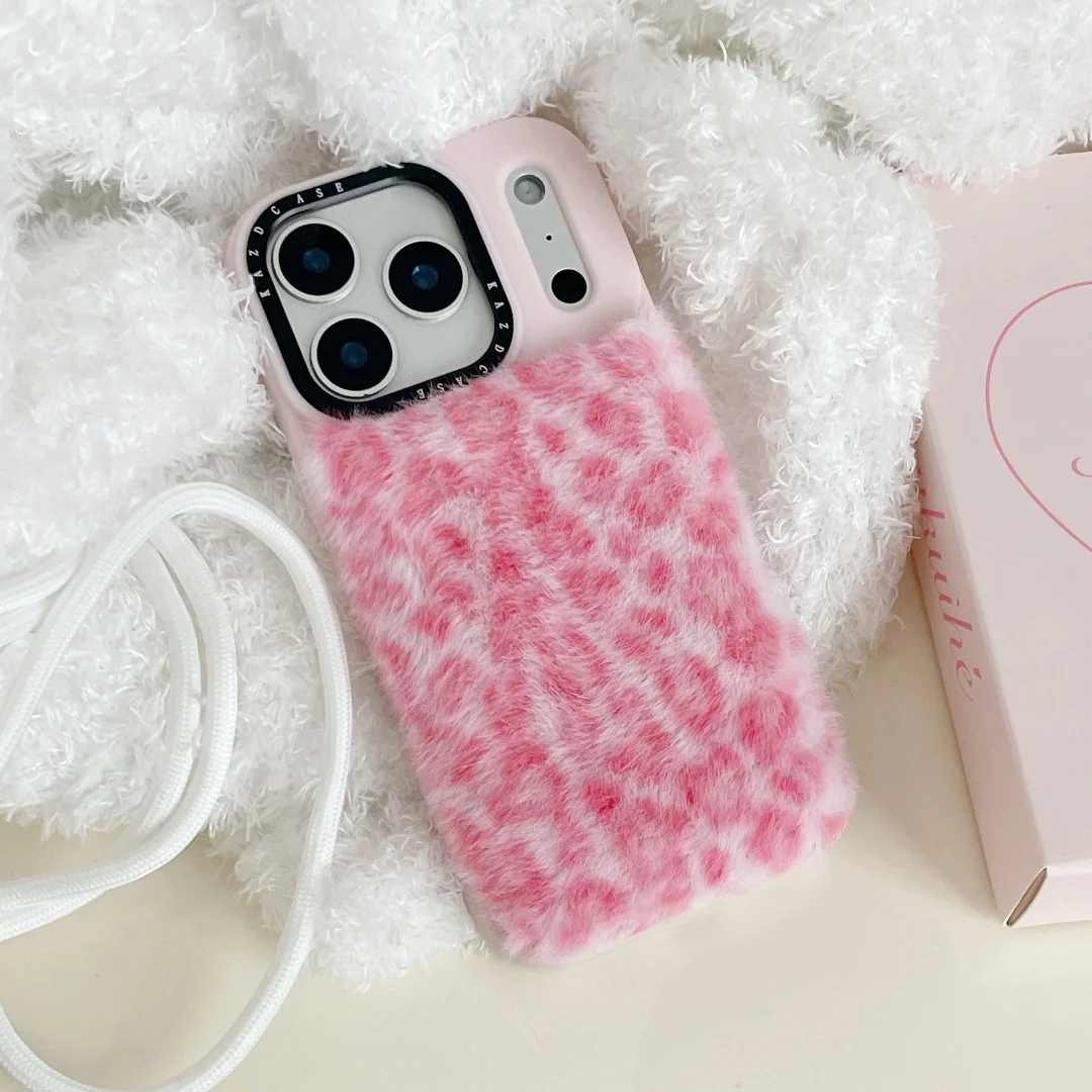 

Fashion Cows Leopard print Fluffy Fur Phone Case For iPhone 17 Pro Max/16 Plus/15/14/ Camera Lens Protection Frame Funda