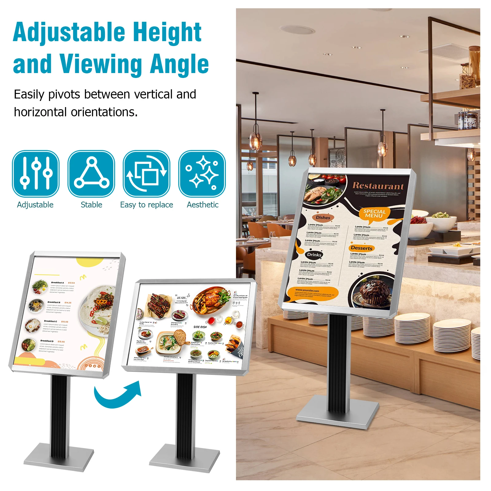 

Sign Holder Stand 20x27inch/24x31.5inch Pedestal Poster Banner Stand with Snap-Open Frame Display for Malls Schools Restaurants