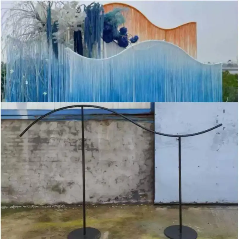 

2PCS Wedding Line Curtain Arch Rainbow Arch Frame For Outdoor Wedding Decor Welcome Area Decoration Backdrop String Curtains