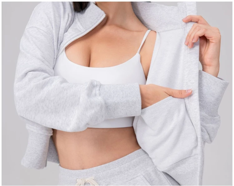 VITALINOVO Damen-Jacken mit Reißverschluss, Stehkragen, kurzes Sweatshirt mit Taschen, Daumenloch, Herbst, langärmlig, Sportjacken, Winter – Detail 5