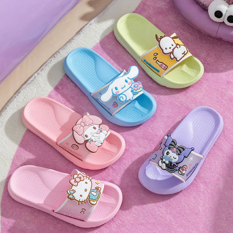 Sanrio Hello Kitty Cinnamoroll Pochacco Anti-slip Slipper Sweet and Simple Breathable Parent-child Sandals Cute Things for Girls