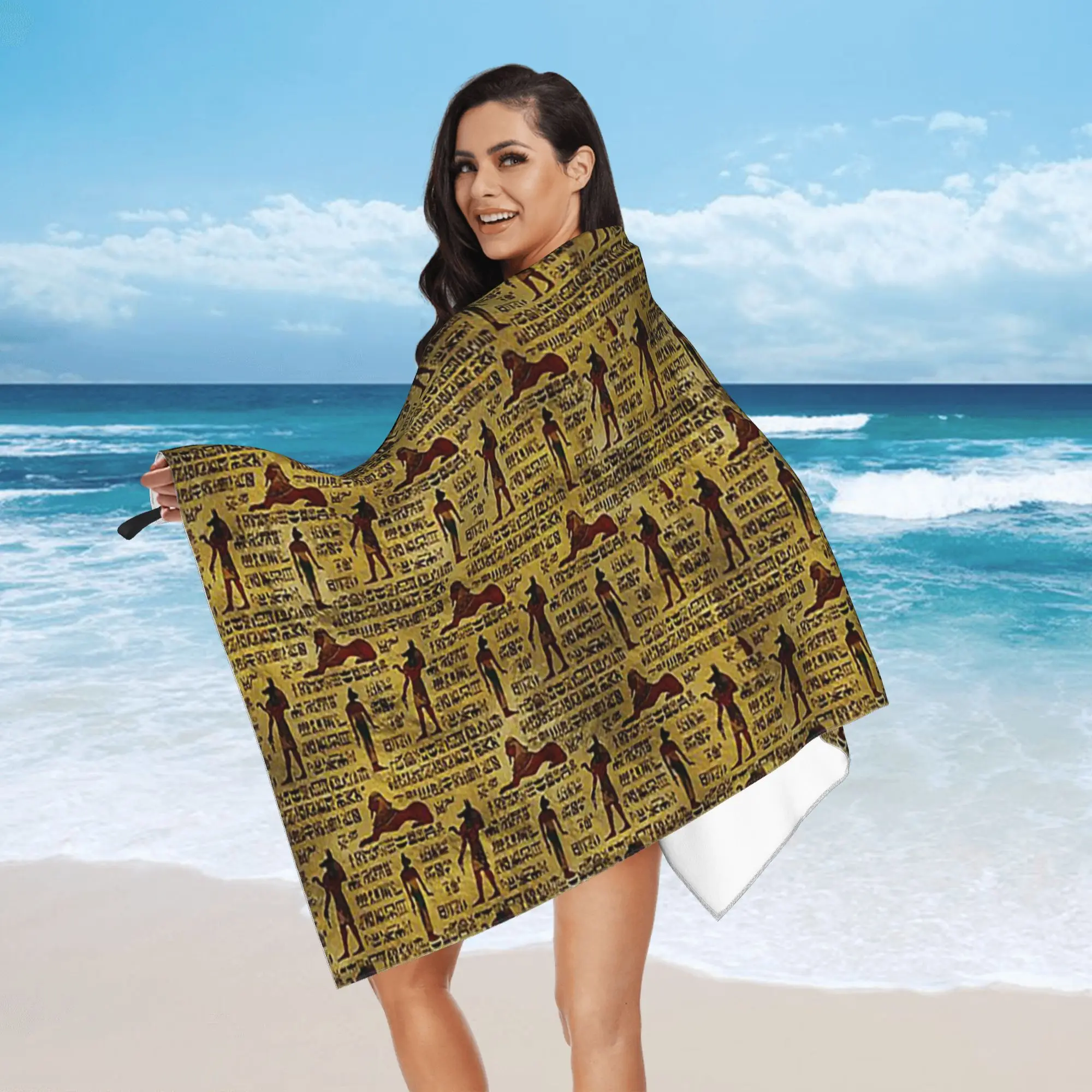 Egyptian Decorative hieroglyphics Pattern Beach Towel Soft Microfiber Quick Dry Absorbent Quick Towels For Swimming