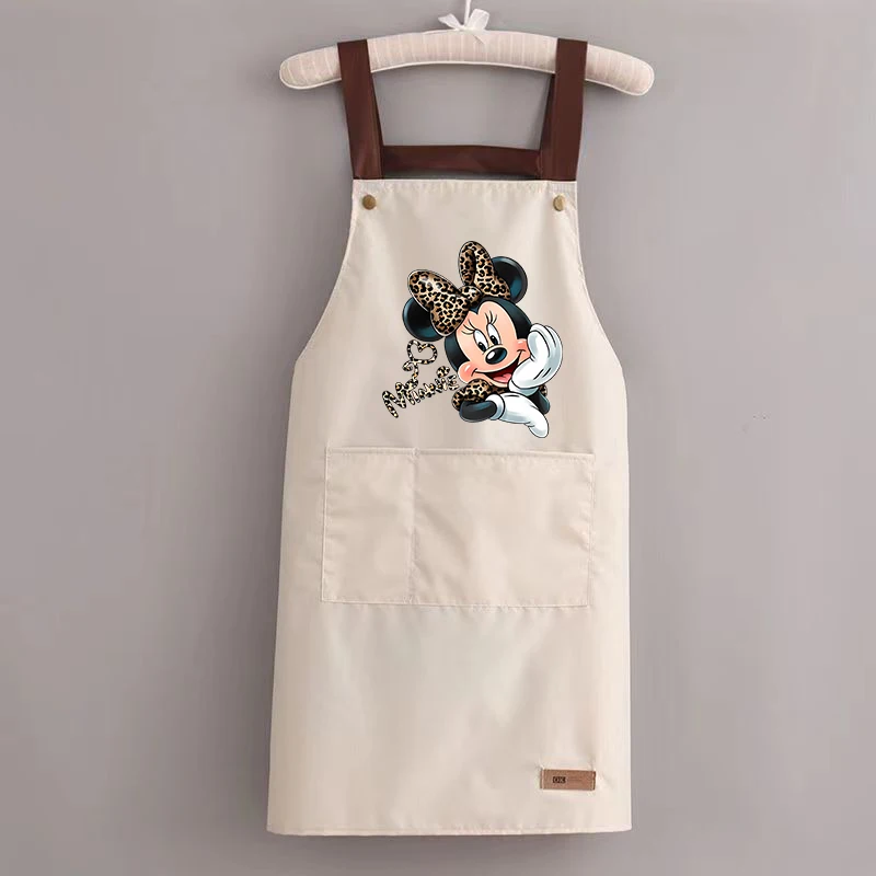 MickeyMinnie Mouse Kitchen Apron Waterproof Ladies Men Home Aprons Cute Wipeable Oil Resistant Baking BBQ Restaurant Cafe Aprons