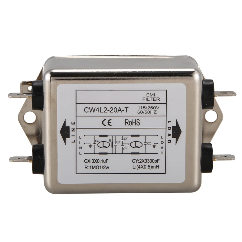 Power EMI Filter CW4L2-20A-T Single Phase AC 115V / 250V 20A 50/60HZ