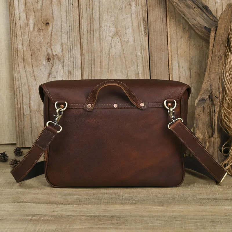 Vintage Style Leather Messenger Bag for Men, Brown Shoulder Satchel