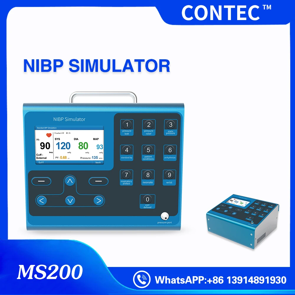 CONTEC MS200 4,3-дюймовый TFT-дисплей, 8 условий пациентов, симулятор NIBP, неинвазивная имитация артериального давления, цветной ЖК-дисплей