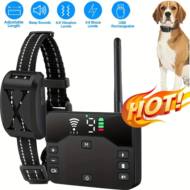 

New Upgraded Wireless Dog Fence System - 9Remote Control Training Collar，Applicable3Only Dog，Adjustable Boundary Restricti