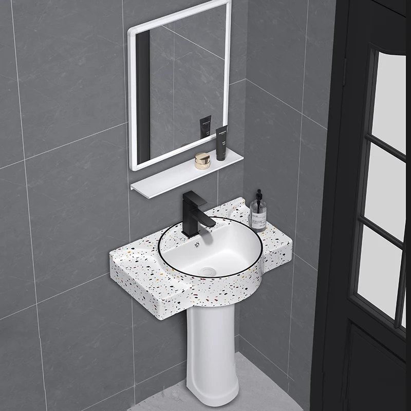 Small apartment floor-to-ceiling integrated ceramic column basin bathroom balcony corner wash basin wash basin washbasin