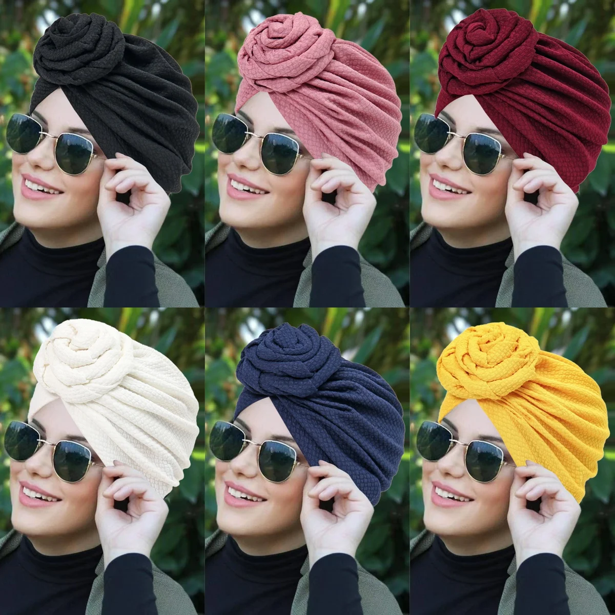 

Новые однотонные мусульманские женские хиджабы-тюрбаны 2026 года: мягкие, эластичные, с цветочным узором, головные платки-шапки, банданы