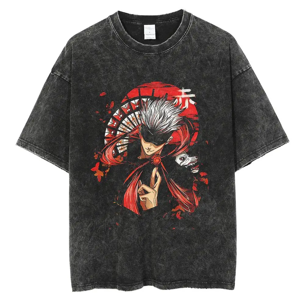 

25 Washed Retro T-shirt American Hip-hop Anime Spell Back To Fight Loose Ukiyo-e Painted Cotton Summer Men's Short-sleeved Tide