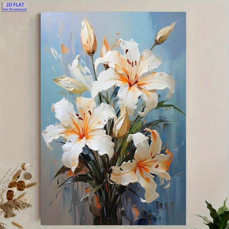 (No frame)2D Flat, 2D Flat, [2D Flat Art] 1pc (Framed) 1pc Elegant Floral Canvas Wall Art Print, Lilies And Tulips, Home Deco