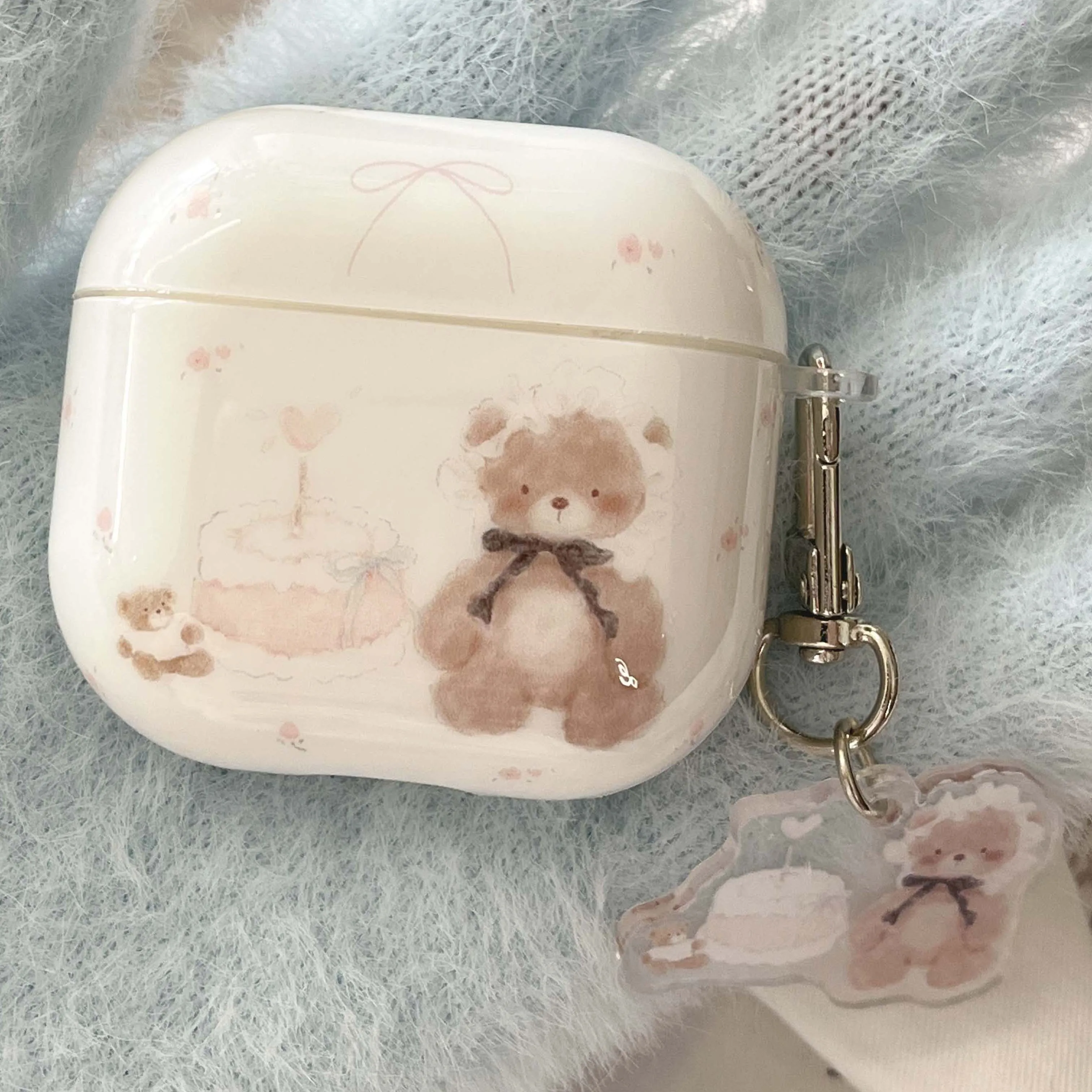 Sweet bear bow cake imd earphone case wireless bluetooth charging box for apple airpods 4 3 pro 2nd 2 1 headset cover