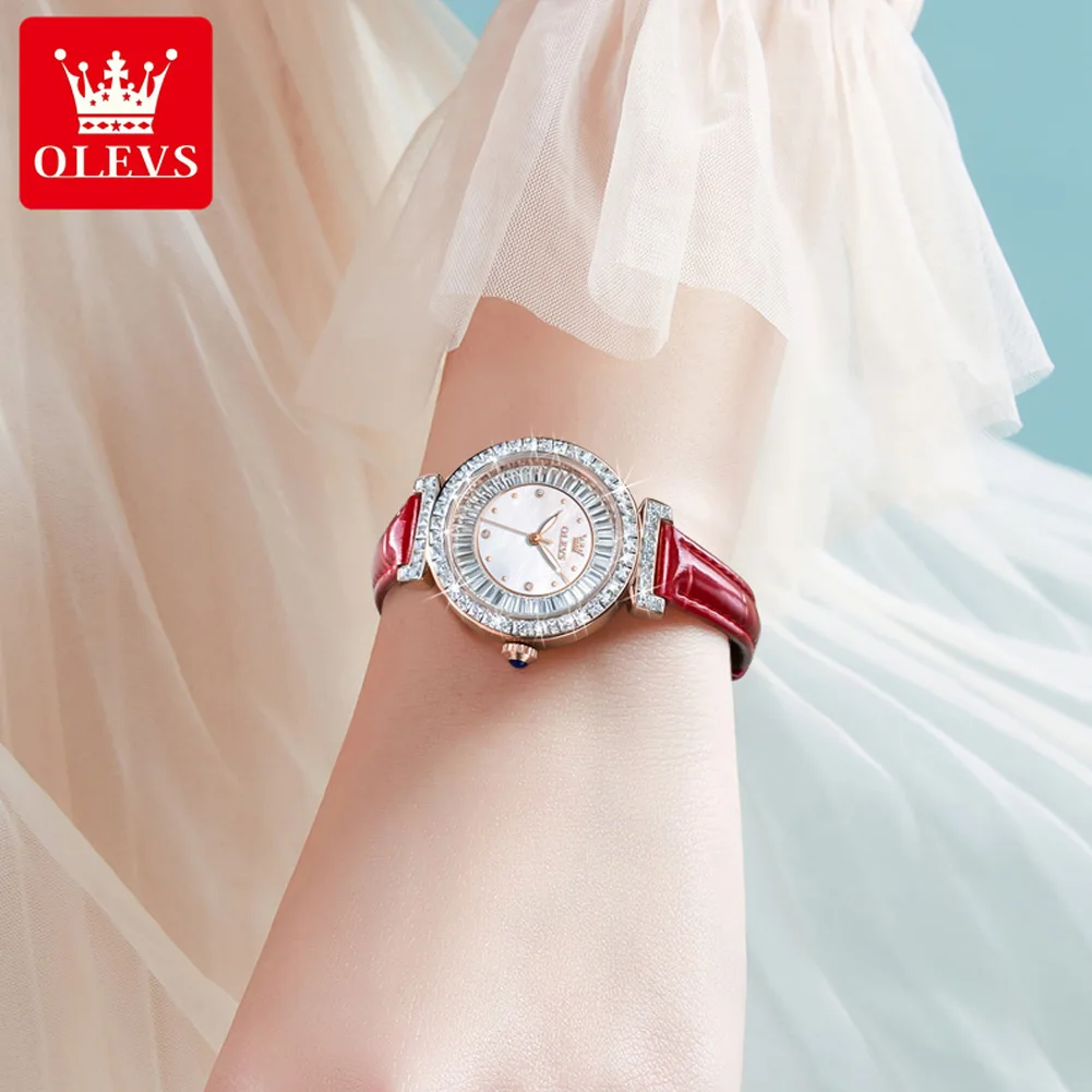 Cintura da donna di marca OLEVS intarsiata con orologio al quarzo con diamanti 9983