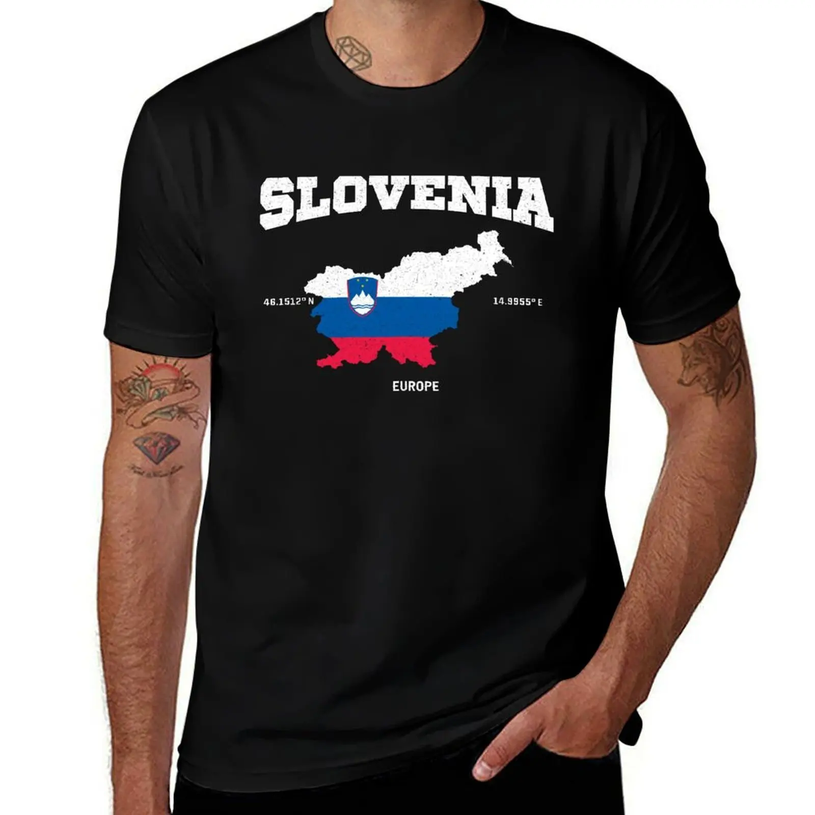 Slovenia flag map, Slovenia coordinates, Slovenia Localisation T-Shirt Sweat Resistant Workout Tee Shirt T-Shirt