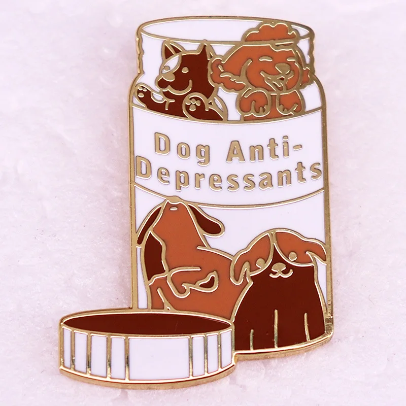 C5193 Cartoon Dog anti-depressants badge medicine bottle Mental Heath Enamel Pin brooch Lapel Pin For backpack Gift jewelry