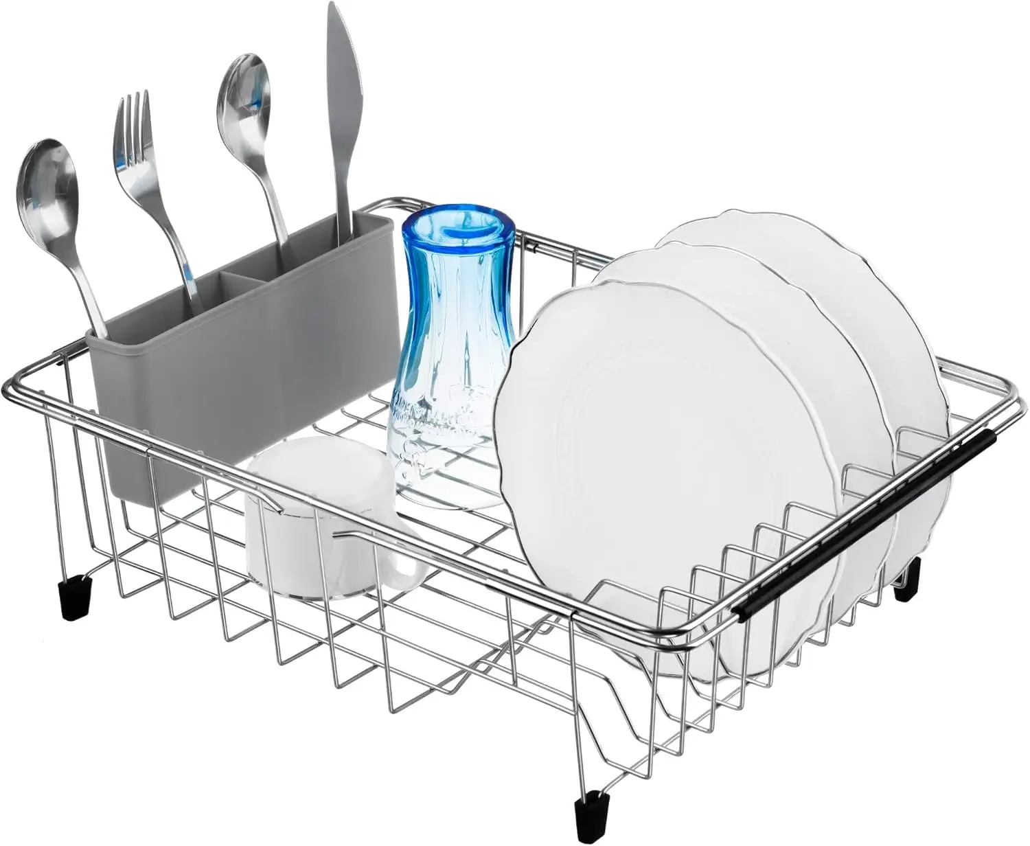 

Expandable Dish Drying Rack, Over-the-Sink or Countertop, Rustproof Stainless Steel with Removable Utensil Holder