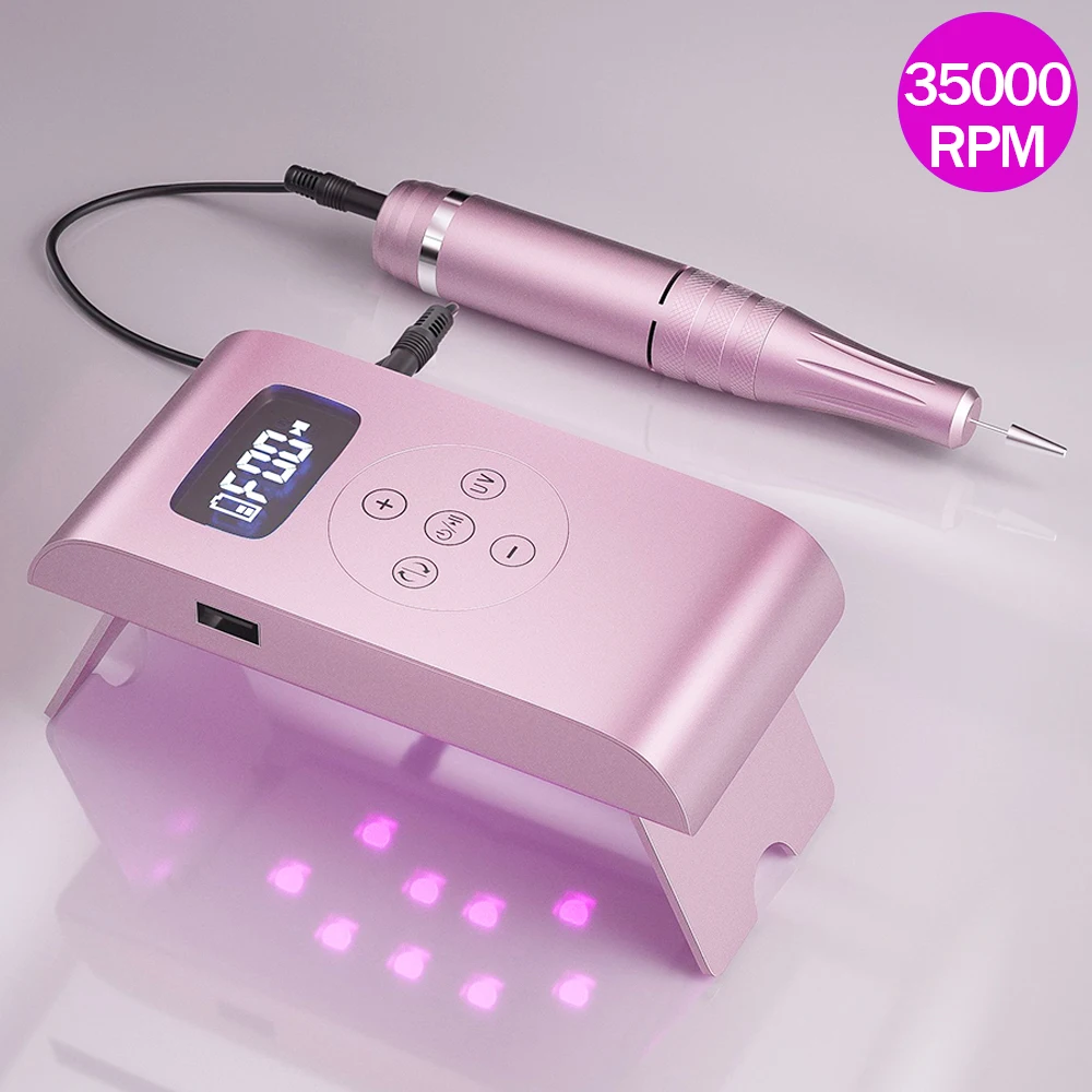 2 in 1 35000RPM Rechargeable Nail Machine UV Lamp Nail Dryer Nail Drill Machine Electric Nail File LED Display Manicure Machine