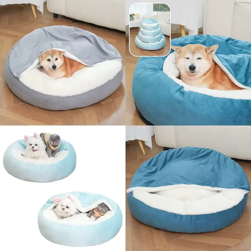 2 in 1 Integrated Soft Plush Pet Bed Shell Nest Blanket Winter Breathable Cloth for Cats and Dogs Comfortable Kennel Cover