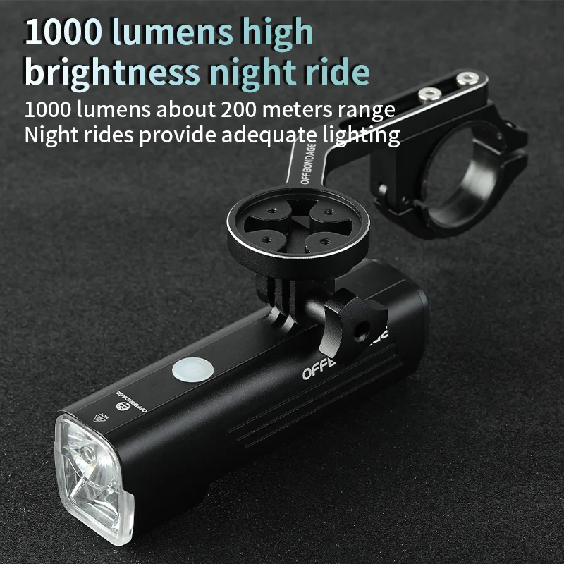 OFFBONDAGE 1000LM Bike Light Front Lamp Type-C Rechargeable LED 4500mAh Bicycle Light Waterproof Headlight Bike Accessories