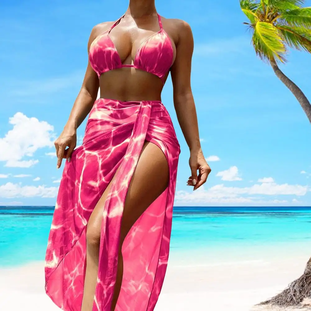 

Women Swimsuit Set High Waist Summer Beach Swimwear Bathing Suit Wading Sports Clothes Tie-dye Bikini Set V-neck Beachwear