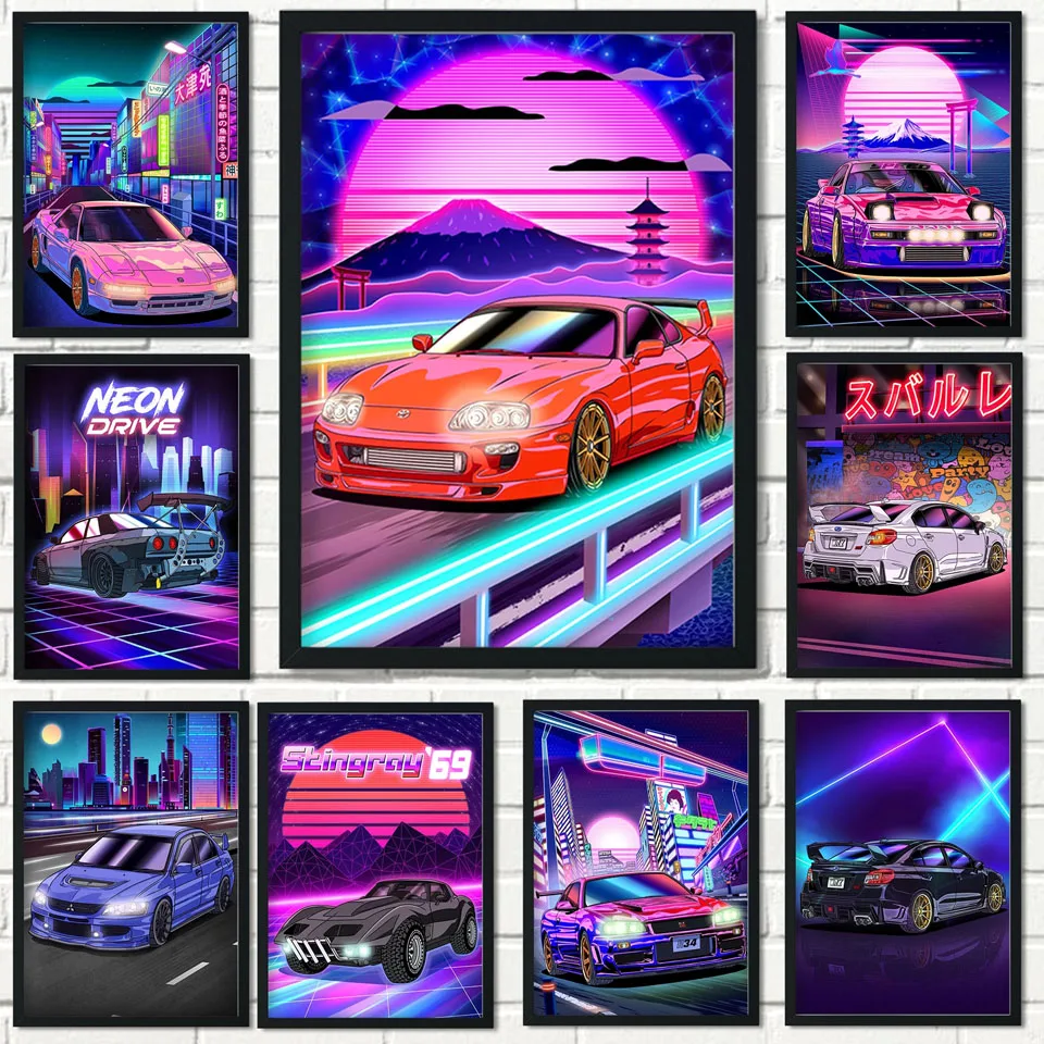 Diamond Painting Tokyo Street Racing Car Nissan GTR Synthwave Neon Landscape Diamond Mosaic Decoration Wall Art Room Home Decor