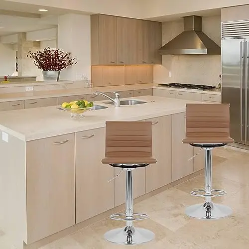 Swivel  Stools Set of 2, Counter Height  Stools with Back Support, Leather  Stools with Adjustable Height.  Stools for Kitchen I