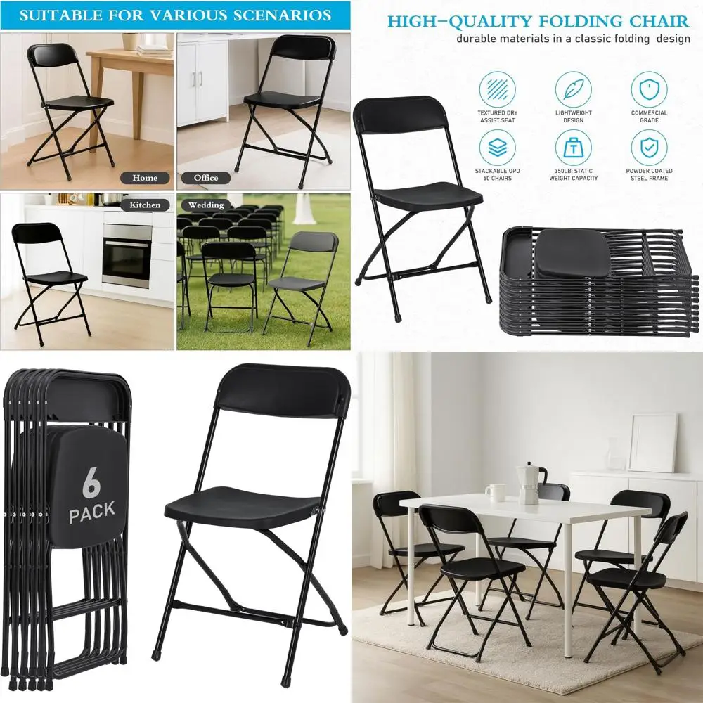 

Прочные штабелируемые черные пластиковые складные стулья для внутреннего и наружного использования, идеально подходят для мероприятий, офисов и вечеринок, поддерживающих до 3.