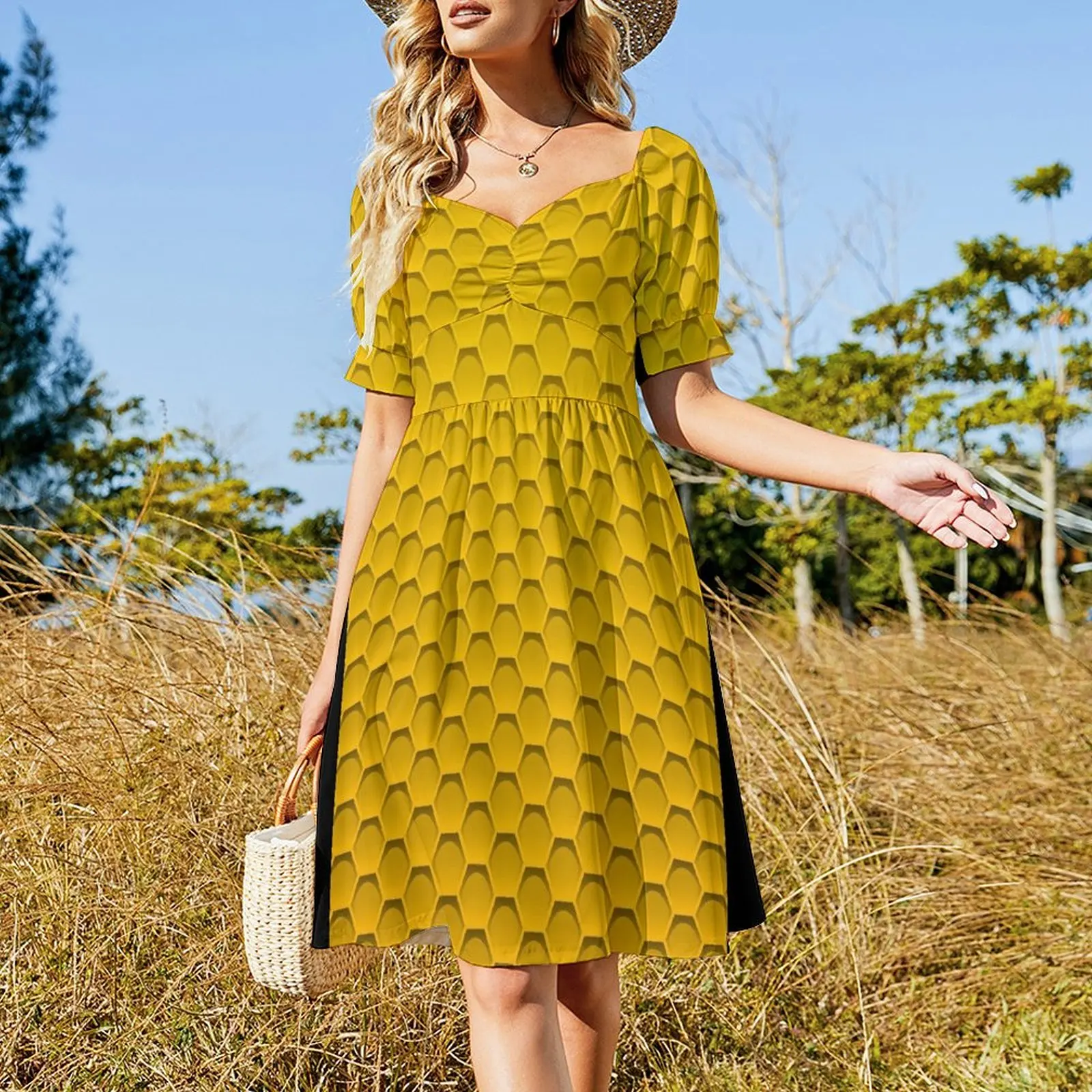 Honeycomb Pattern - Great for Bee Halloween Costume Short Sleeved Dress women dresses Female dress Dress