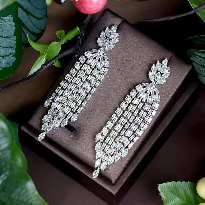 

HIBRIDE Jewellery Earrings 2025 Elegant and Beautiful Tassel Bridal Wedding Evening Dress Holiday Party Women's Accessories E42