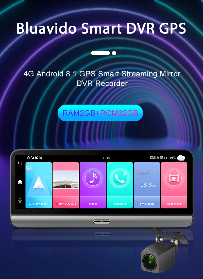 8 Inch 4G Android Car DVR Camera GPS Navigation ADAS FHD 1080P Auto Dashboard Video Recorder Night Vision Remote Monitor