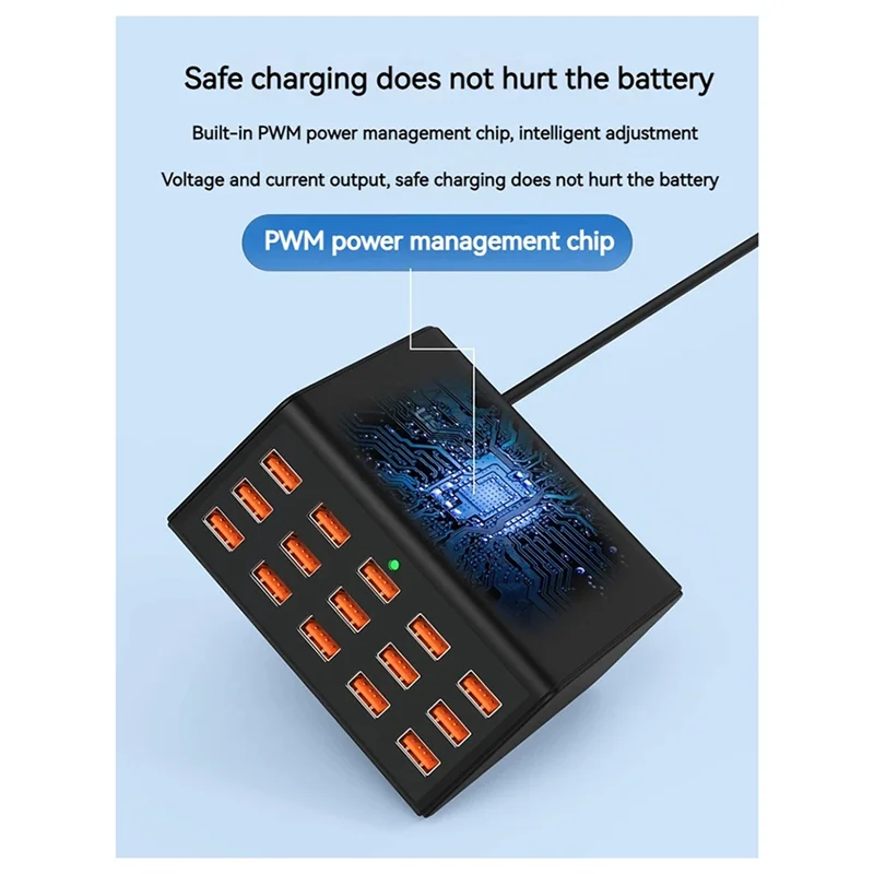 

100W Desktop Universal USB Charger 15 Ports USB Fast Charging Station For Ipad Iphone 15 14 13 Pro For EU Plug