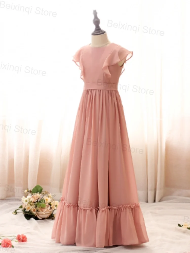 

Flower Girls Elegant Bridesmaid Dress Hot Sale Chiffon streamer Long Skirt Formal Occasion Wedding Birthday Special Ball Gown