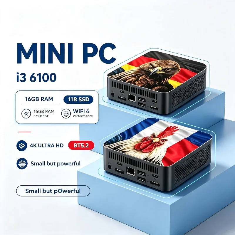 Intel i3‑6100 2026 Mini PC Compacto para Juegos, 16GB RAM, 2TB SSD, Windows OS, WiFi6, BT5.2, Computadora Portátil para Estudio, Oficina y Juegos