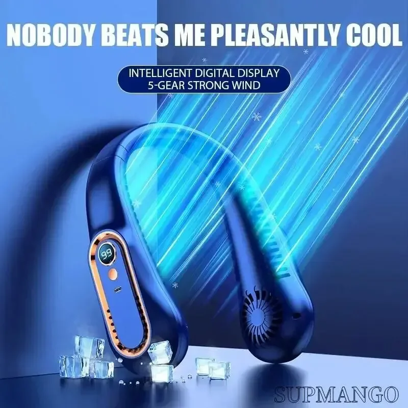 

Hanging Neck Fan Digital Display Power Ventilador Bladeless Neckband Fan Portable Mini Air Cooler USB Rechargeable Fan