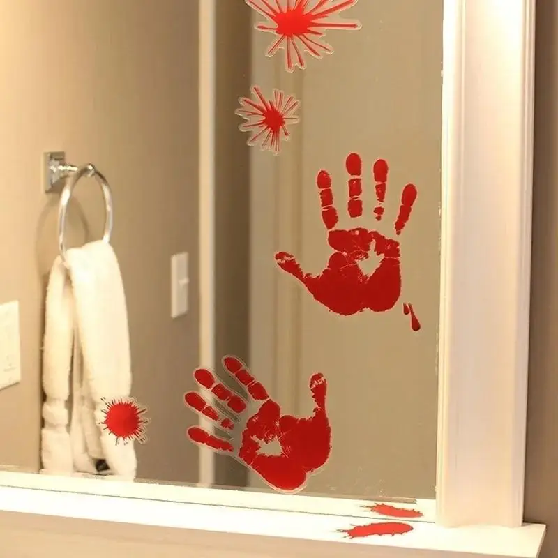 2026 Halloween Horror Blood Hand Foot Wall Window Stickers Removable Glass Decals Living Room Bedroom Cosplay Party Decor