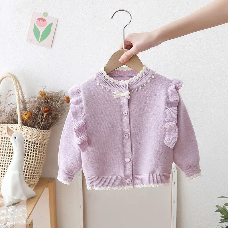 Girls Sweater 2025 Spring and Autumn New Children Clothing Girl Baby Sweet Foreign Flavor Pure Color Knitwear Casual Simple