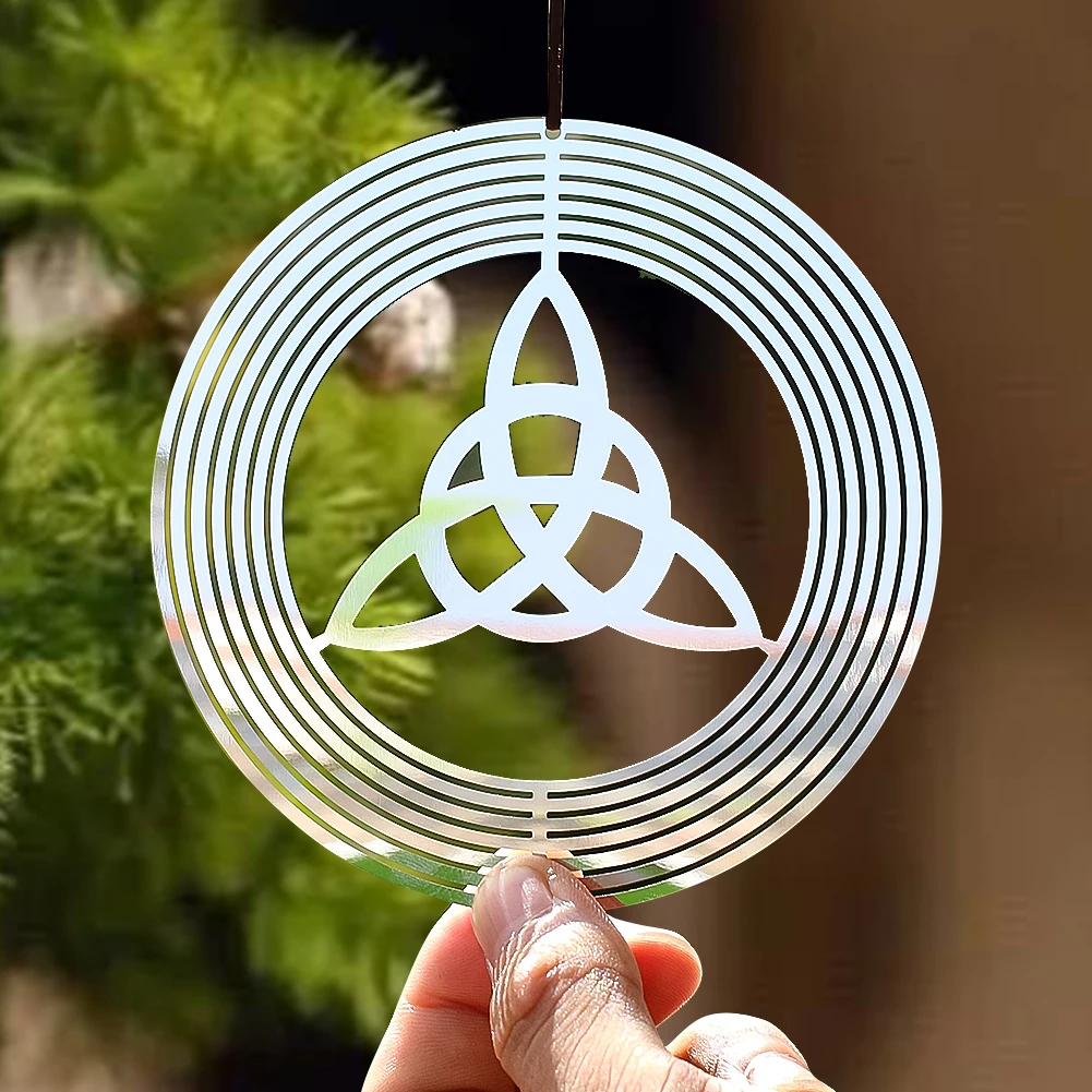 Wicca Celtic Knot Wind Spinner, 3D Flowing Stainless Steel Lucky Irish Amulet, Trendy E Pendant, Mirror Casting, Bird Dissuasif