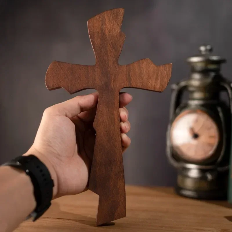 Vintage Solid Wood Carving Cross on Wall Cross Home Living Room Decor view 6