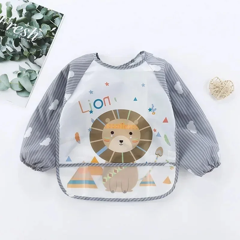 1/2pcs Bandana Bibs Cartoon Baby Bibs Waterproof Infant Eating Children Drawing Long Sleeve Apron Baby Self Feeding Bib