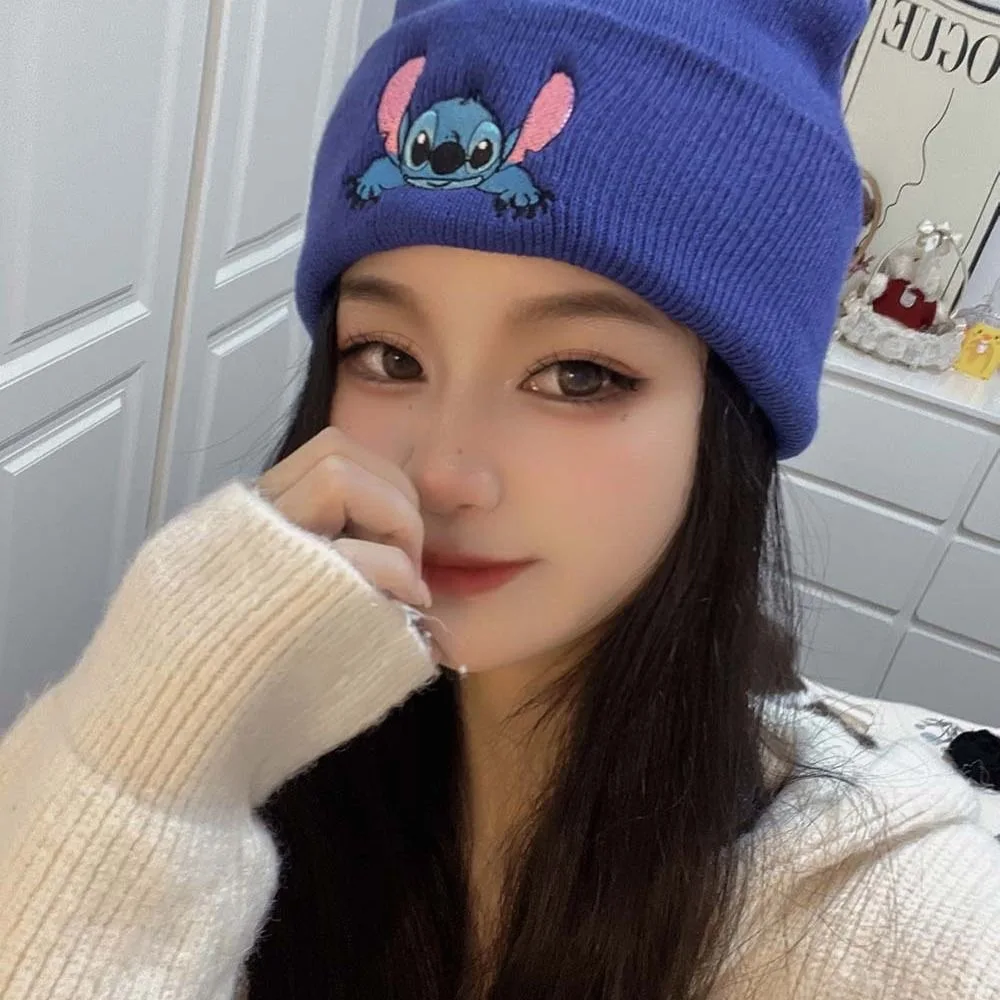 Disney Stitch Stickerei Herren und Damen Gestrickte warme Mützen Elastische Mütze Beanie Paare Herbst Winter Warme Strickwollmütze