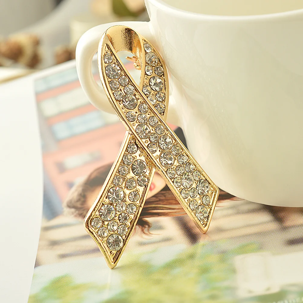 Ribbon Brooch with Crystal Rhinestones Delicate Lapel Pin Jewelry Accessories for Women