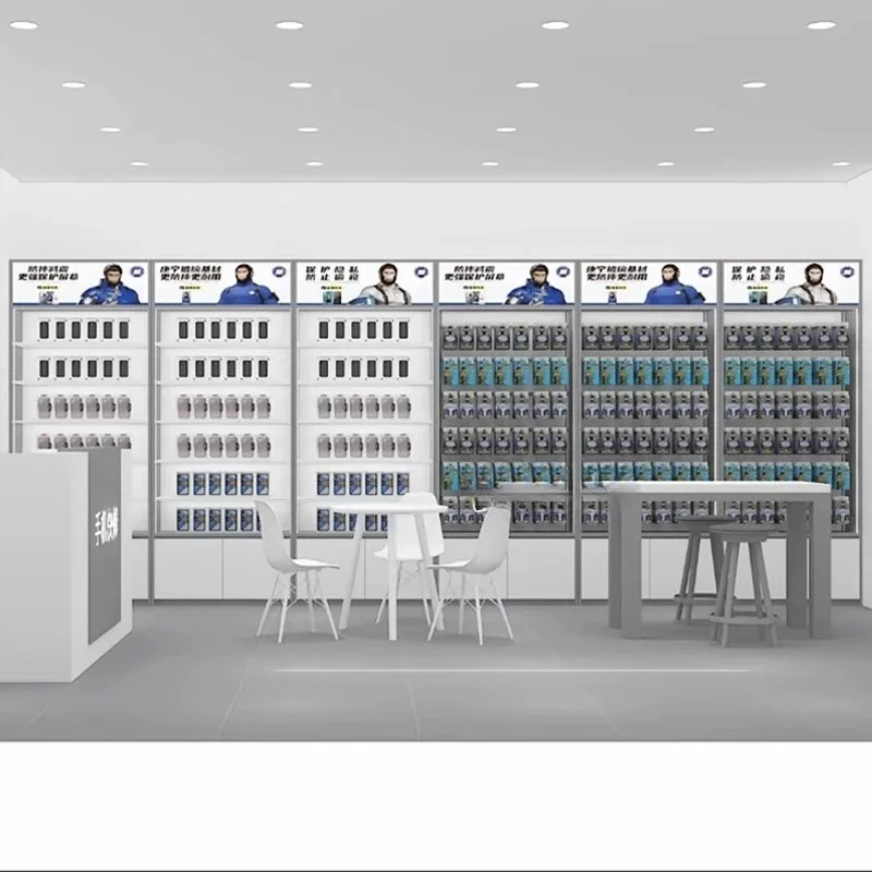 A Mobile phone accessories cabinet display rack, shell film products, display cabinet with light, film maintenance workbench,