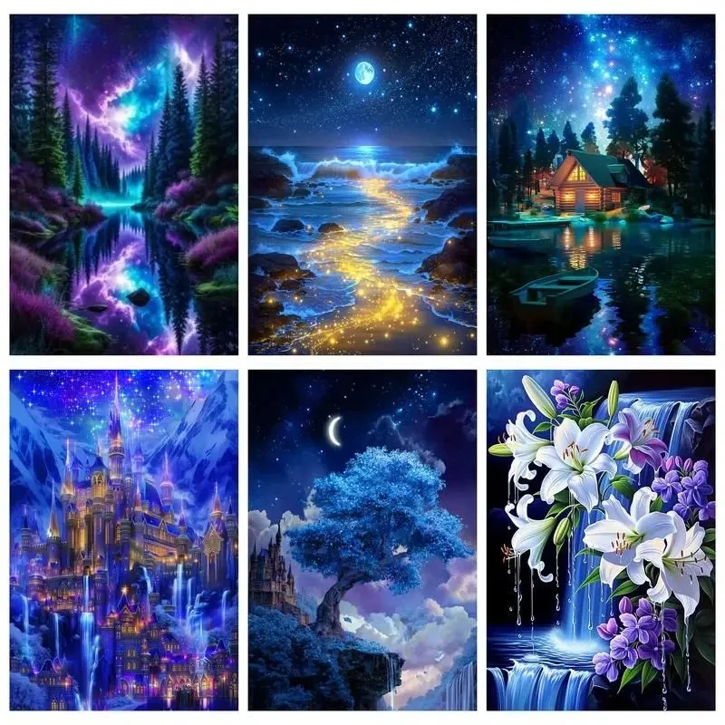 Magical Night Fantasy Landscape Paper Jigsaw Puzzle Starry Sky Castle Scenery Puzzle Adult DIY Wall Art Decor Hobby Gift