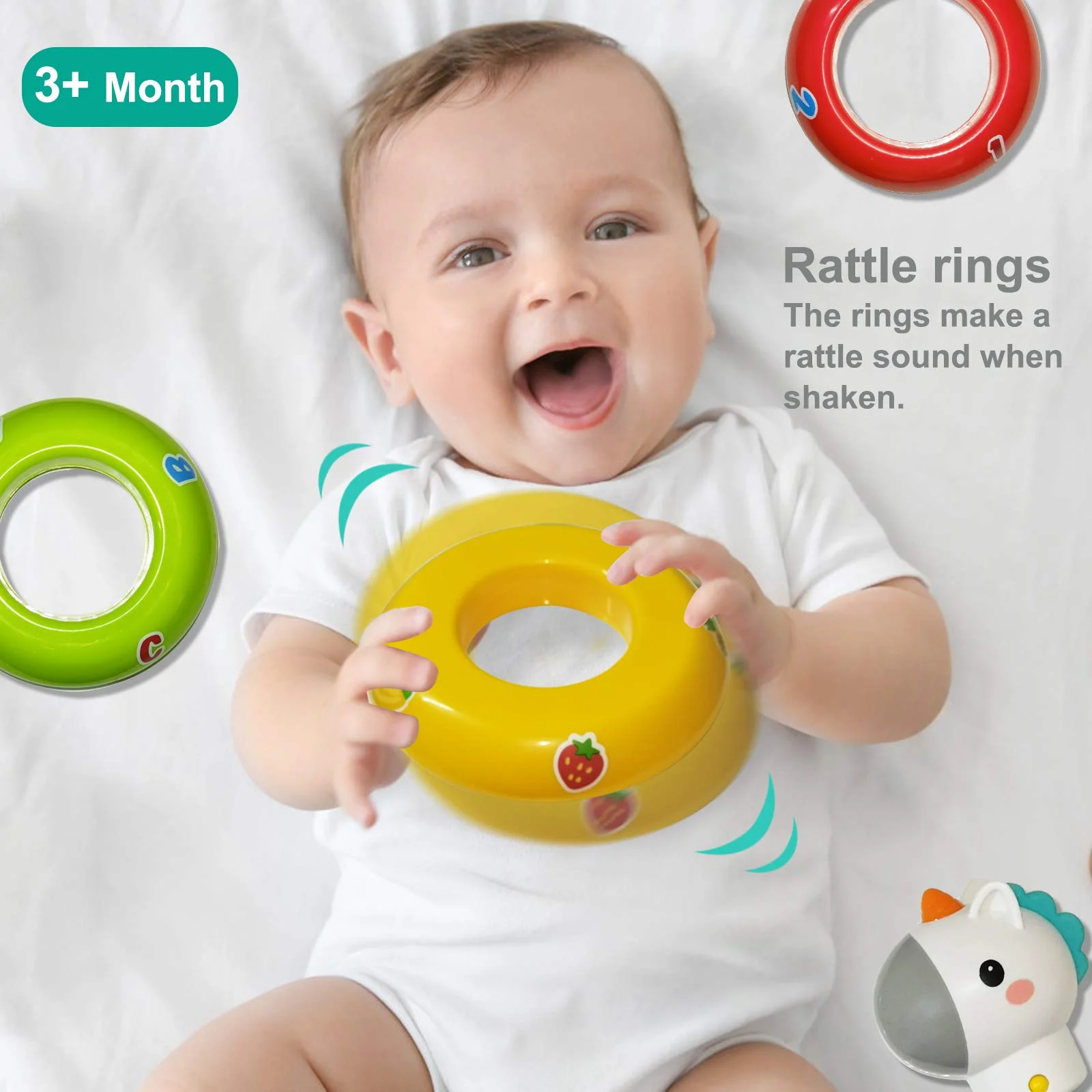 HOLA Baby Unicorn Stacking Rings Toys - Rainbow Montessori Roly Poly Toy for Infant 3 + Months Girls and Boys