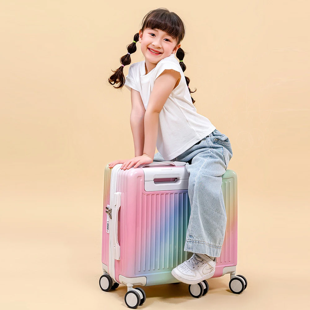 18' Hand Carry Luggage Portable Boarding Bagage 6 Wheels ZIPPER Lock Luggage Can Sit Down Kids Luggage