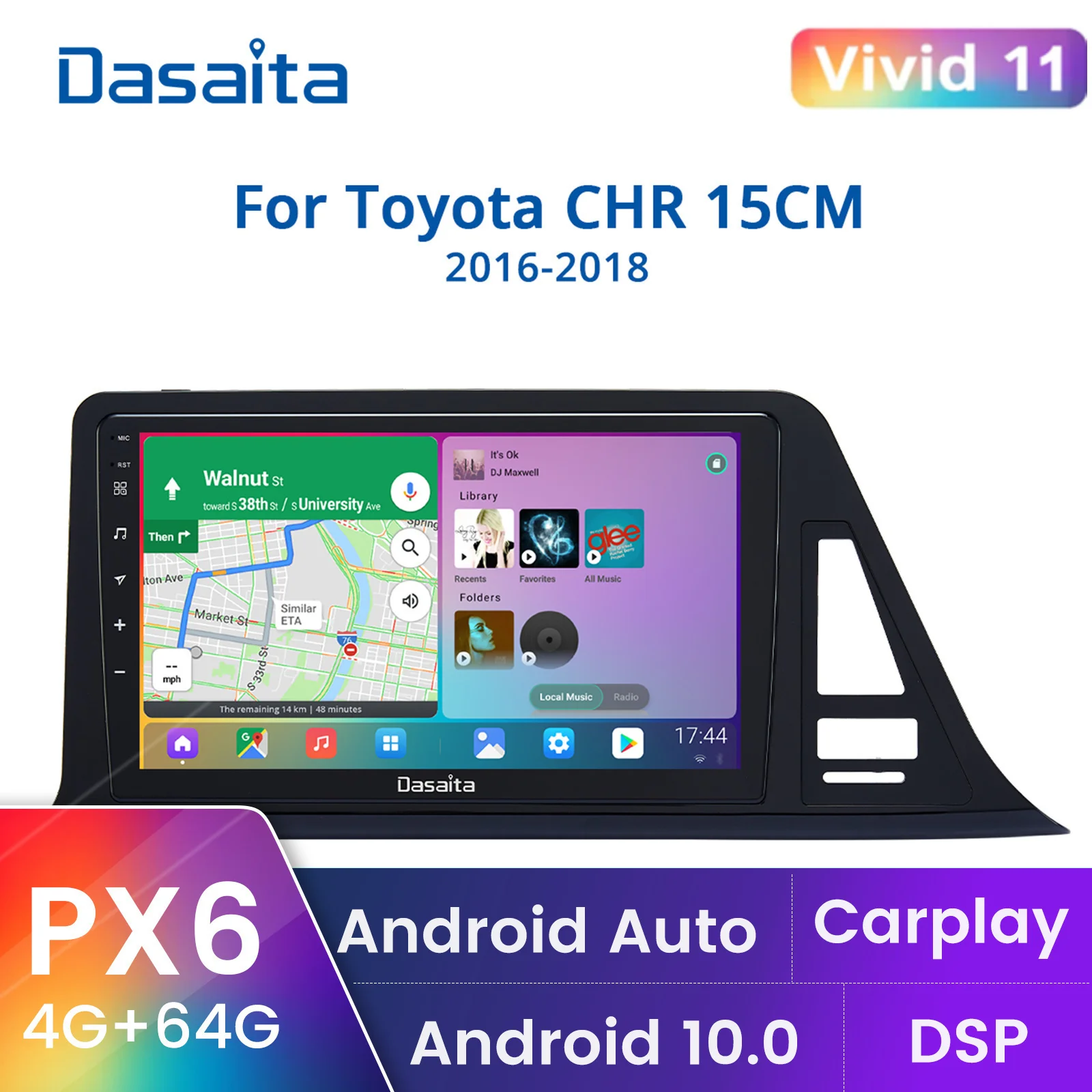 

Dasaita For Toyota CHR 15CM Europe version Car stereo Apple Carplay Android Auto GPS IPS DSP 1280*720 VIVID MAX10 HA5462