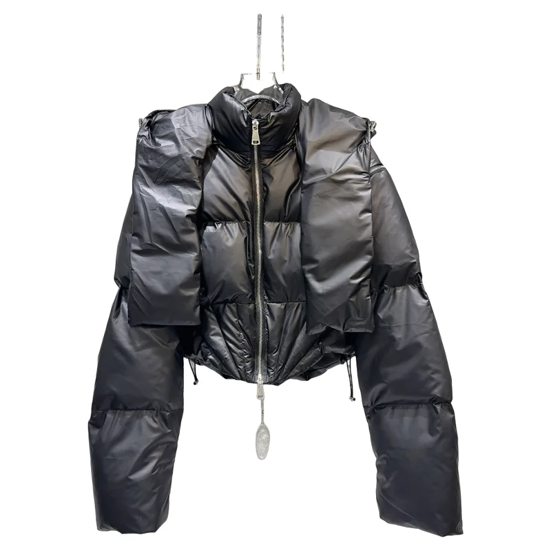 Zimowa kurtka puchowa z kapturem i szalikiem, modna odzież wierzchnia dla kobiet, biało-czarna, nowość 2025.